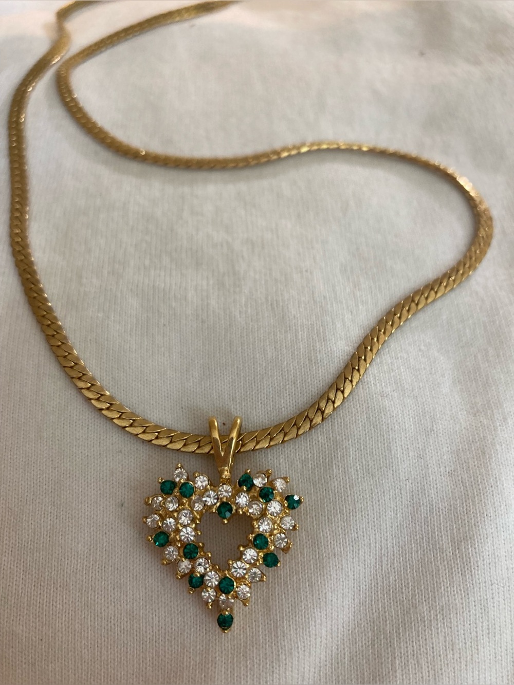 Brilliant Green and Clear Crystals Heart Pendant Necklace